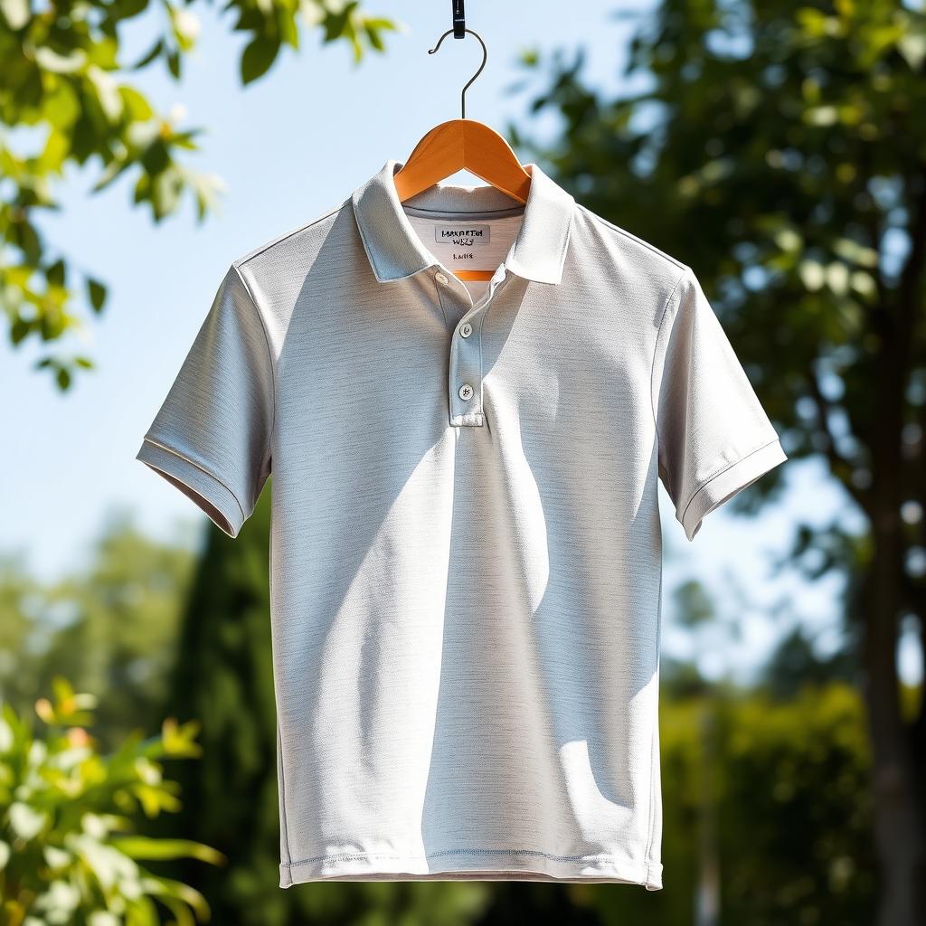 A stylish and modern light gray polo shirt, featuring a classic collar, short sleeves, and a slim fit silhouette