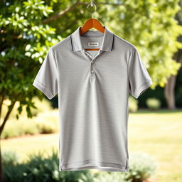 A stylish and modern light gray polo shirt, featuring a classic collar, short sleeves, and a slim fit silhouette