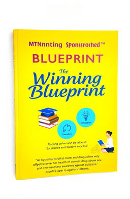 A book cover titled 'The Winning Blueprint' sponsored by MTN ISON, featuring a vibrant yellow background