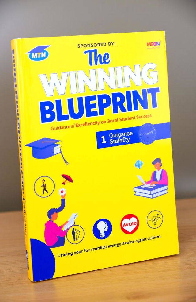 A book cover titled 'The Winning Blueprint' sponsored by MTN ISON, featuring a vibrant yellow background