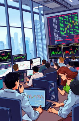 A visually engaging illustration representing options trading in a vibrant, modern financial setting