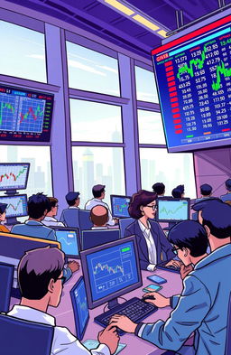 A visually engaging illustration representing options trading in a vibrant, modern financial setting