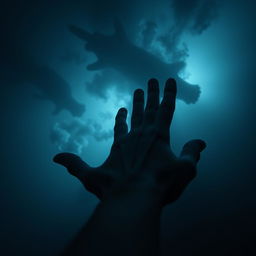 A mystical underwater scene featuring a dark theme with misty fog swirling through the water