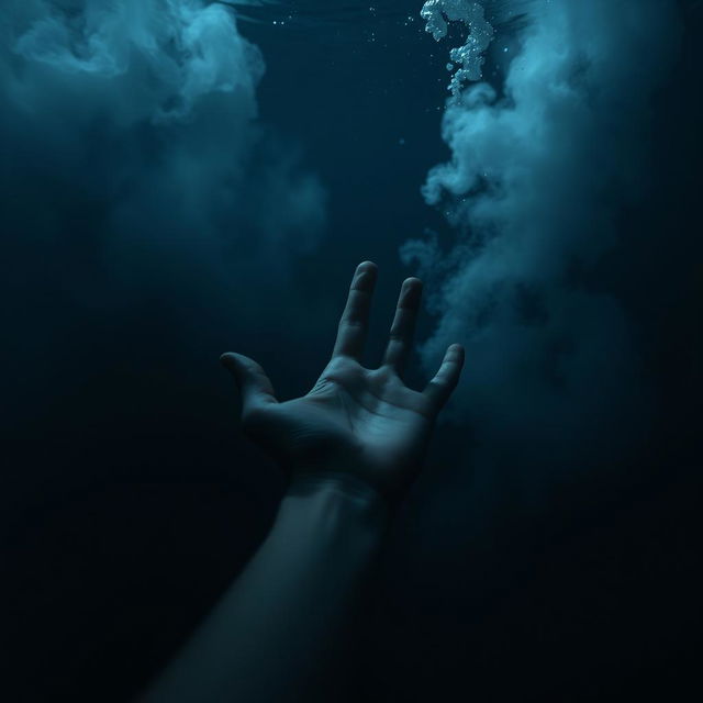 A mystical underwater scene featuring a dark theme with misty fog swirling through the water