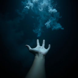 A mystical underwater scene featuring a dark theme with misty fog swirling through the water