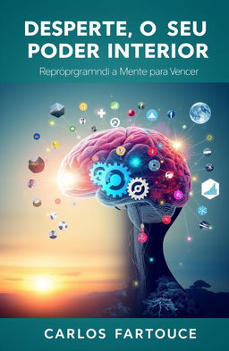 A self-help book cover titled "Desperte O Seu Poder Interior" with the subtitle "Reprogramando a Mente para Vencer" by author Carlos Fartouce