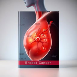 A scientifically-focused image for a book cover depicting a breast with cancerous tissue highlighted