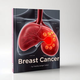 A scientifically-focused image for a book cover depicting a breast with cancerous tissue highlighted