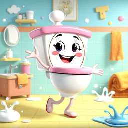 A whimsical and colorful character designed as a humanoid toilet, sporting quirky facial expressions and dynamic poses
