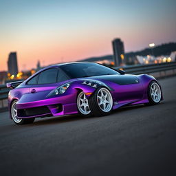 A striking 2001 Toyota Celica GTS depicted in a captivating matte purple finish, showcasing a sleek black carbon fiber hood that adds a touch of modernity to its classic design