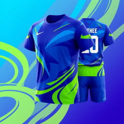 A modern and stylish futsal jersey design featuring vibrant colors such as electric blue and lime green