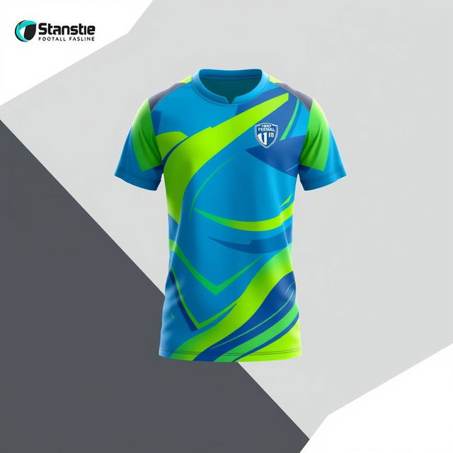 A modern and stylish futsal jersey design featuring vibrant colors such as electric blue and lime green