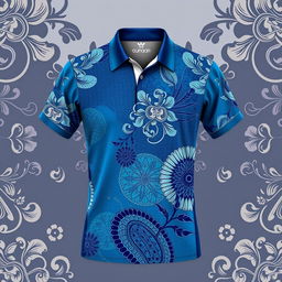 A stylish futsal jersey featuring a collar, designed with intricate biological-themed batik patterns