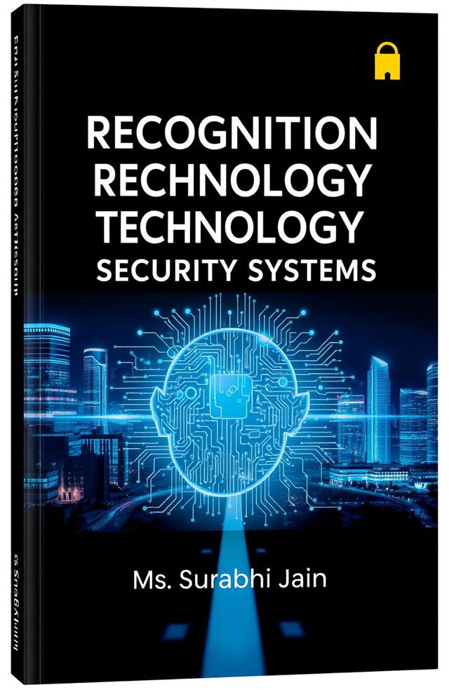 A detailed book cover design for a technical book titled "Facial Recognition Technology in Security Systems" written by Ms