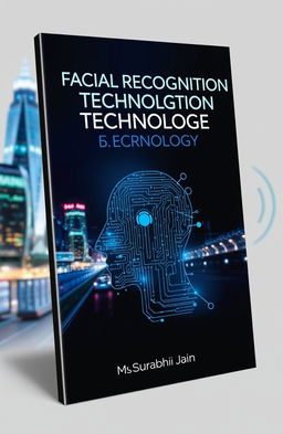 A detailed book cover design for a technical book titled "Facial Recognition Technology in Security Systems" written by Ms