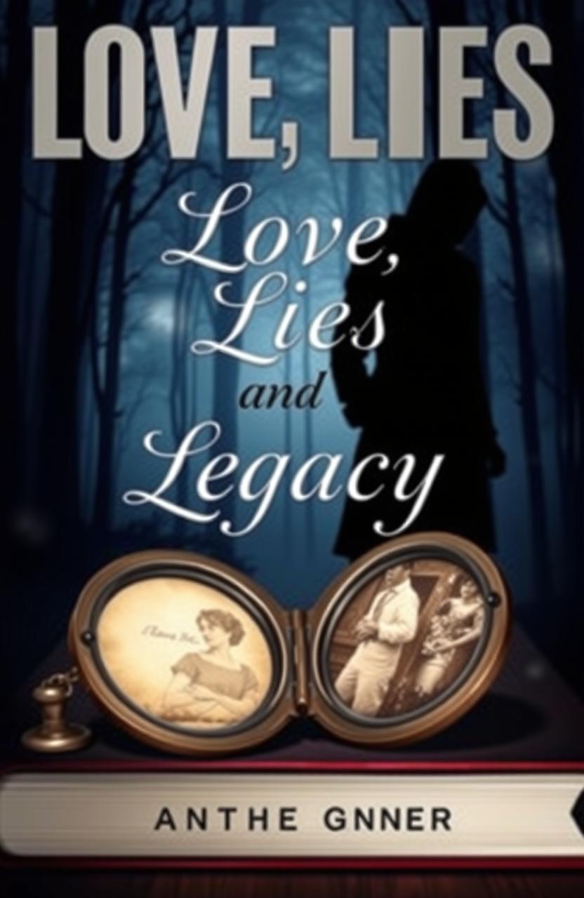 A captivating book cover design for 'Love, Lies and Legacy', featuring a mysterious and romantic atmosphere