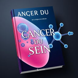 An illustrative book cover for 'CANCER DU SEIN; de la clinique à la molécule', featuring a visually compelling blend of elements representing breast cancer research