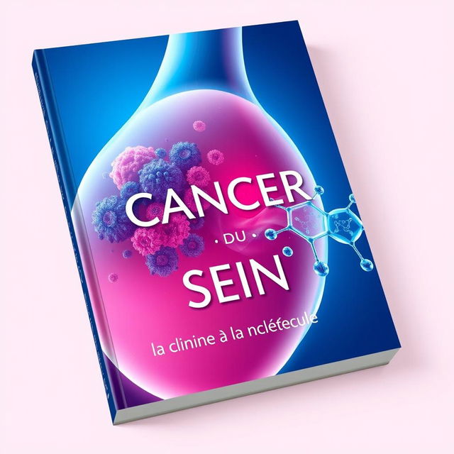 An illustrative book cover for 'CANCER DU SEIN; de la clinique à la molécule', featuring a visually compelling blend of elements representing breast cancer research