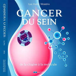 An illustrative book cover for 'CANCER DU SEIN; de la clinique à la molécule', featuring a visually compelling blend of elements representing breast cancer research