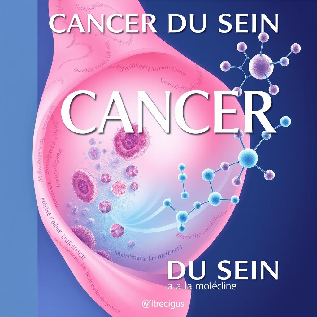 An illustrative book cover for 'CANCER DU SEIN; de la clinique à la molécule', featuring a visually compelling blend of elements representing breast cancer research