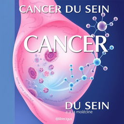 An illustrative book cover for 'CANCER DU SEIN; de la clinique à la molécule', featuring a visually compelling blend of elements representing breast cancer research