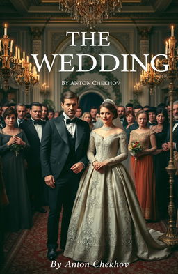 A luxurious Russian wedding scene set in 1889, featuring a beautifully dressed bride in an elegant, intricate gown with delicate lace and embroidery, and a dapper groom in a tailored suit, complete with a bow tie