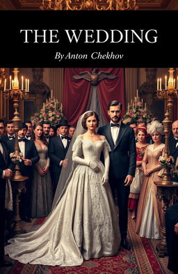 A luxurious Russian wedding scene set in 1889, featuring a beautifully dressed bride in an elegant, intricate gown with delicate lace and embroidery, and a dapper groom in a tailored suit, complete with a bow tie