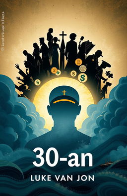 A novel cover design for an A5 book titled '30-an' by author Luke van John, featuring a prominent silhouette of an Asian Muslim man in the center