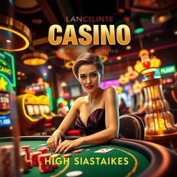 A vibrant casino-themed movie poster featuring a stylish woman engaged in an exciting betting scene