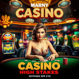 A vibrant casino-themed movie poster featuring a stylish woman engaged in an exciting betting scene