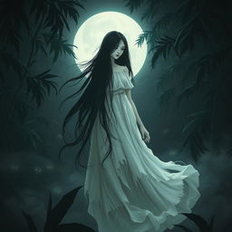A hauntingly beautiful depiction of Kuntilanak, a famous ghost from Indonesian folklore
