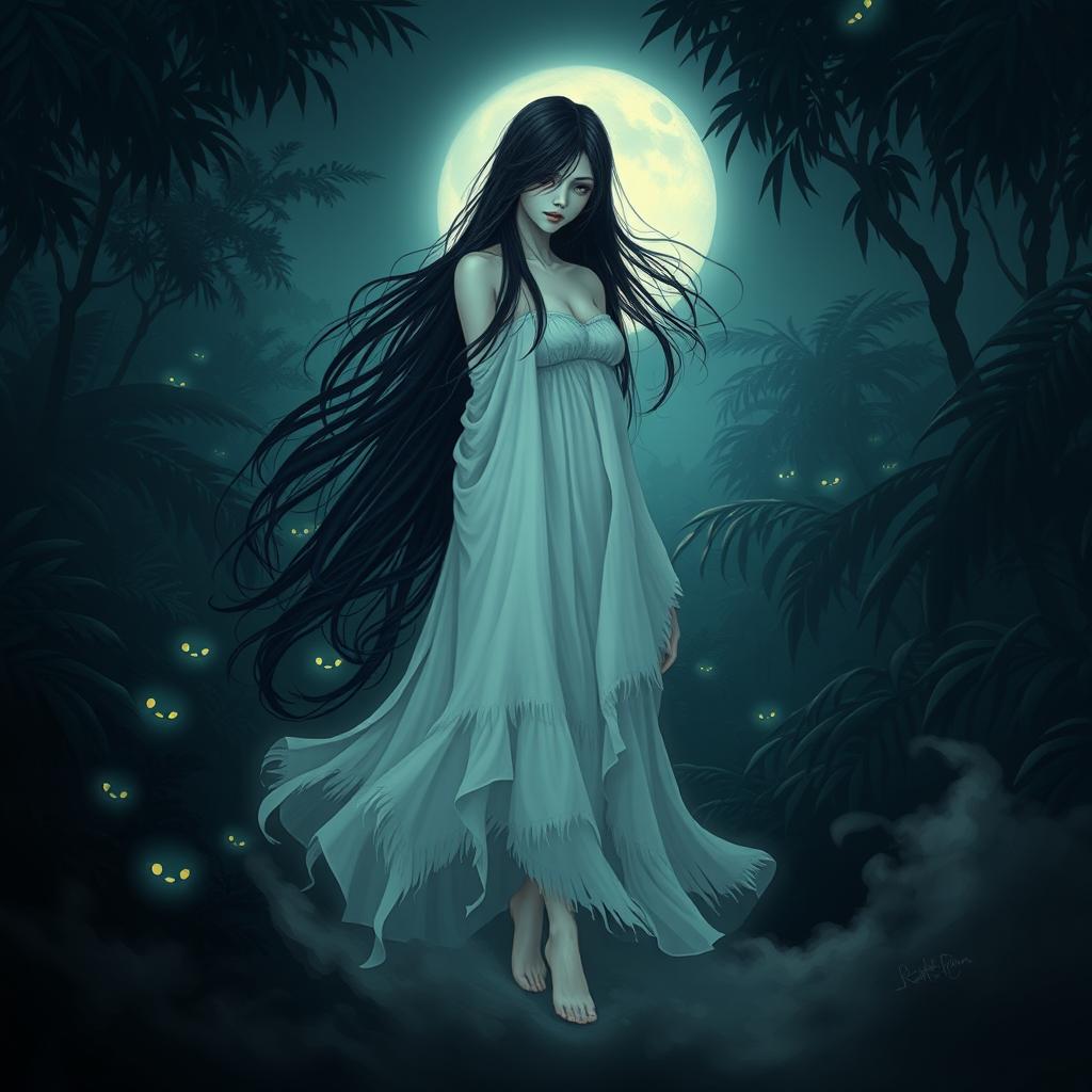 A hauntingly beautiful depiction of Kuntilanak, a famous ghost from Indonesian folklore