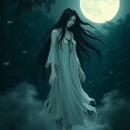 A hauntingly beautiful depiction of Kuntilanak, a famous ghost from Indonesian folklore