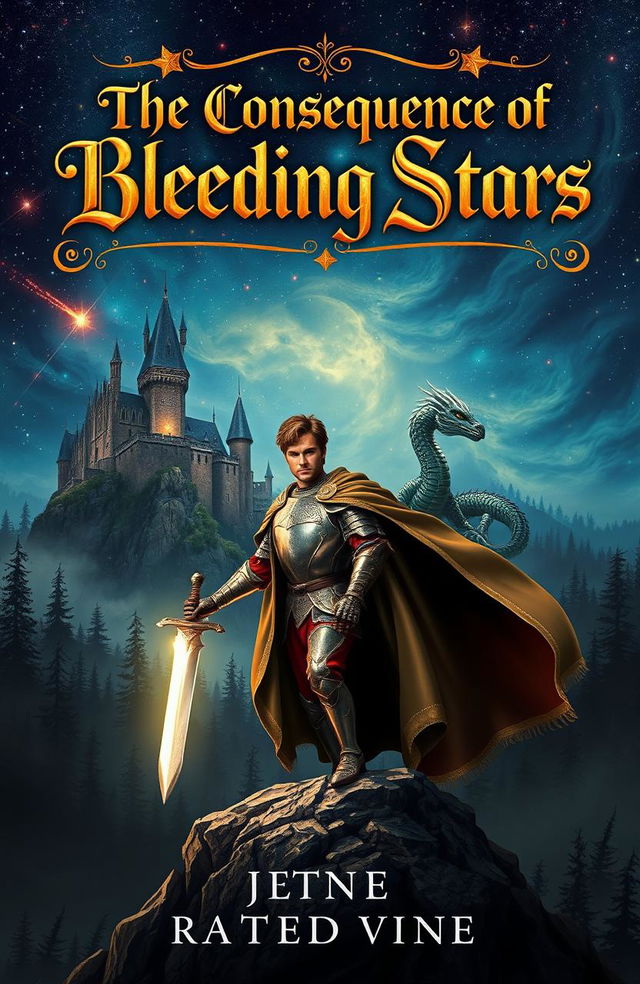 A mystical medieval fantasy book cover for 'The Consequence of Bleeding Stars'