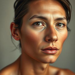A highly detailed and realistic portrait of a human figure, showcasing intricate facial features, lifelike skin textures, and expressive eyes