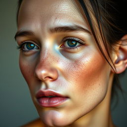 A highly detailed and realistic portrait of a human figure, showcasing intricate facial features, lifelike skin textures, and expressive eyes
