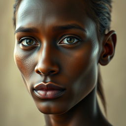 A highly detailed and realistic portrait of a human figure, showcasing intricate facial features, lifelike skin textures, and expressive eyes