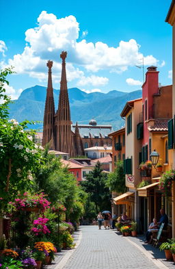 A picturesque scene depicting the vibrant culture and stunning landscapes of Catalunya, featuring the iconic Sagrada Familia in the background, surrounded by colorful Gaudí-style architecture