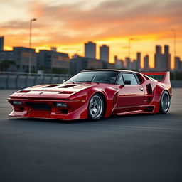 A stunning and unique modified car design featuring a Lancia Stratos integrated with the front bumper of a Nissan S15