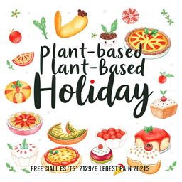 A whimsical and artistic cover photo for the book titled "Plant-Based Holiday Feast: Delicious Vegetarian & Vegan Recipes for New Year and Christmas"