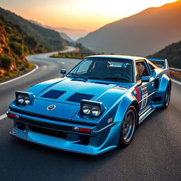 An eye-catching custom Lancia Stratos that prominently features the front bumper of a Nissan S15