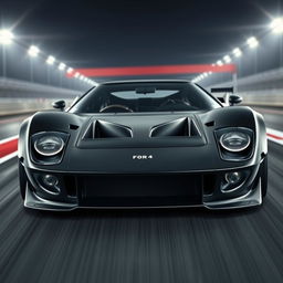 A striking new car designed on the chassis of a Ford GT40, featuring the front bumper of a Lancia Stratos, creating an aggressive and powerful aesthetic