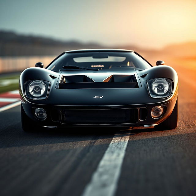 A striking new car designed on the chassis of a Ford GT40, featuring the front bumper of a Lancia Stratos, creating an aggressive and powerful aesthetic