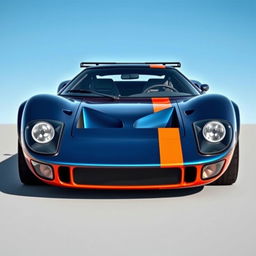 A custom car designed on the chassis of a Ford GT40, featuring the aggressive front bumper of a Lancia Stratos