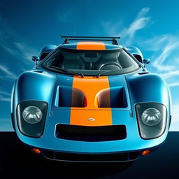 A custom-built car designed on the chassis of a Ford GT40, featuring the striking front bumper design of a Lancia Stratos for an ultra-aggressive look