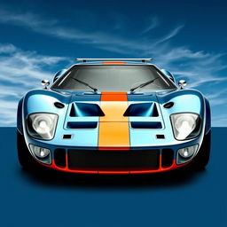 A custom-built car designed on the chassis of a Ford GT40, featuring the striking front bumper design of a Lancia Stratos for an ultra-aggressive look