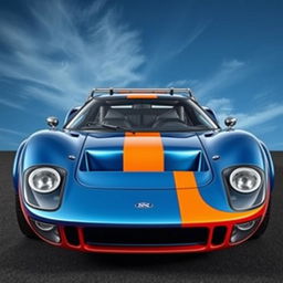 A custom-built car designed on the chassis of a Ford GT40, featuring the striking front bumper design of a Lancia Stratos for an ultra-aggressive look