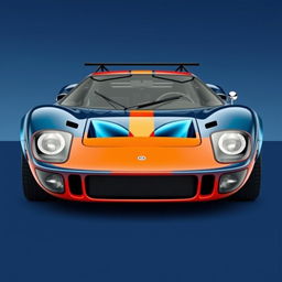A bespoke car built on the chassis of a Ford GT40, featuring the bold front bumper design of a Lancia Stratos for an aggressive appearance