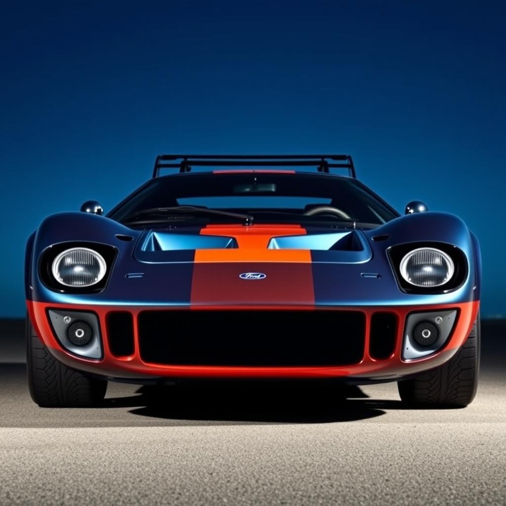 A bespoke car built on the chassis of a Ford GT40, featuring the bold front bumper design of a Lancia Stratos for an aggressive appearance