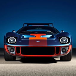 A bespoke car built on the chassis of a Ford GT40, featuring the bold front bumper design of a Lancia Stratos for an aggressive appearance